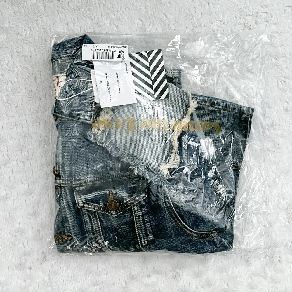 NWT- SANDRINE ROSE x Free People Deconstructed Frayed Denim Jacket